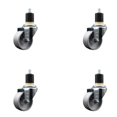 Service Caster 3'' Semi Steel Wheel Swivel 1-7/8'' Expanding Stem Caster Set, 4PK SCC-EX20S314-SSS-178-4
